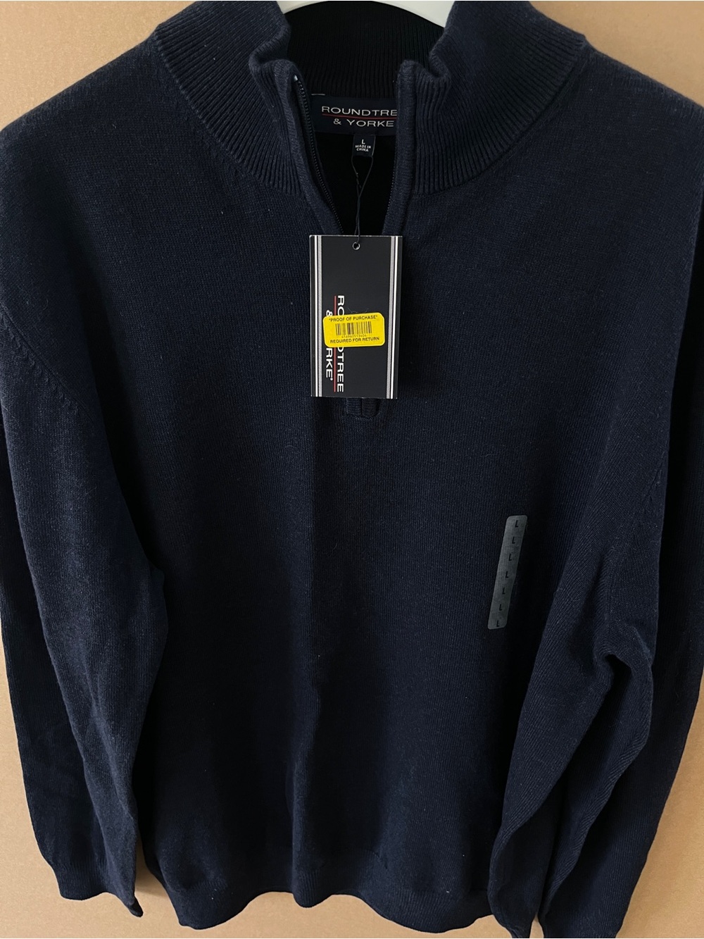NWT Roundtree & Yorke Men’s Large 1/4 Zip Sweater Navy Blue Pullover NEW